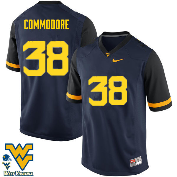 Men #38 Shane Commodore West Virginia Mountaineers College Football Jerseys-Navy